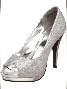 Rampage Gracee Peep-Toe Synthetic Silver Heels- 7